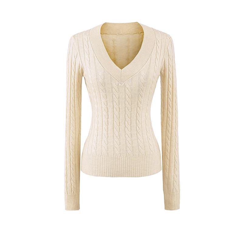 American Girl V-Neck College Style Slim Cable Knit Sweater