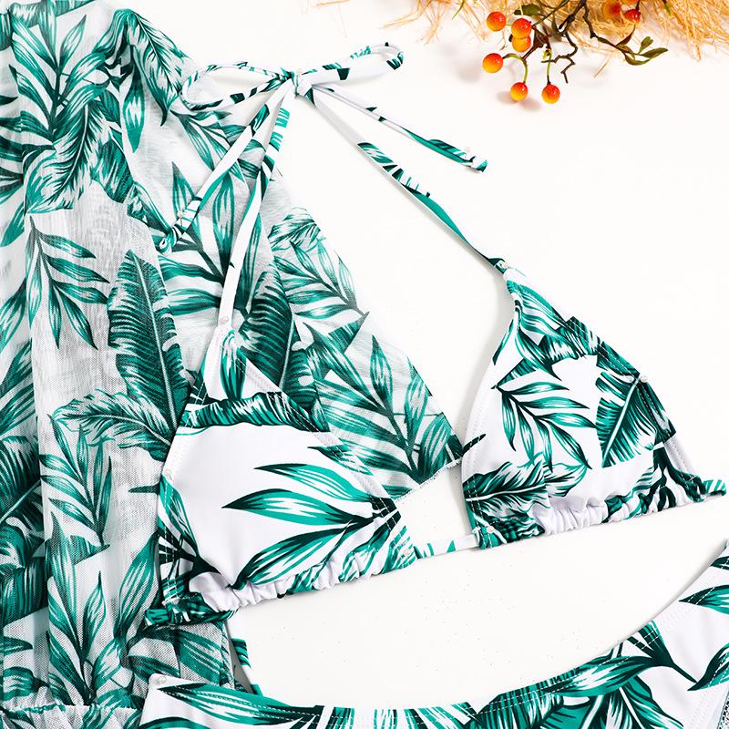 2023 European & American Sexy Three-Piece Digital Print Swimsuit Beach Bikini Set