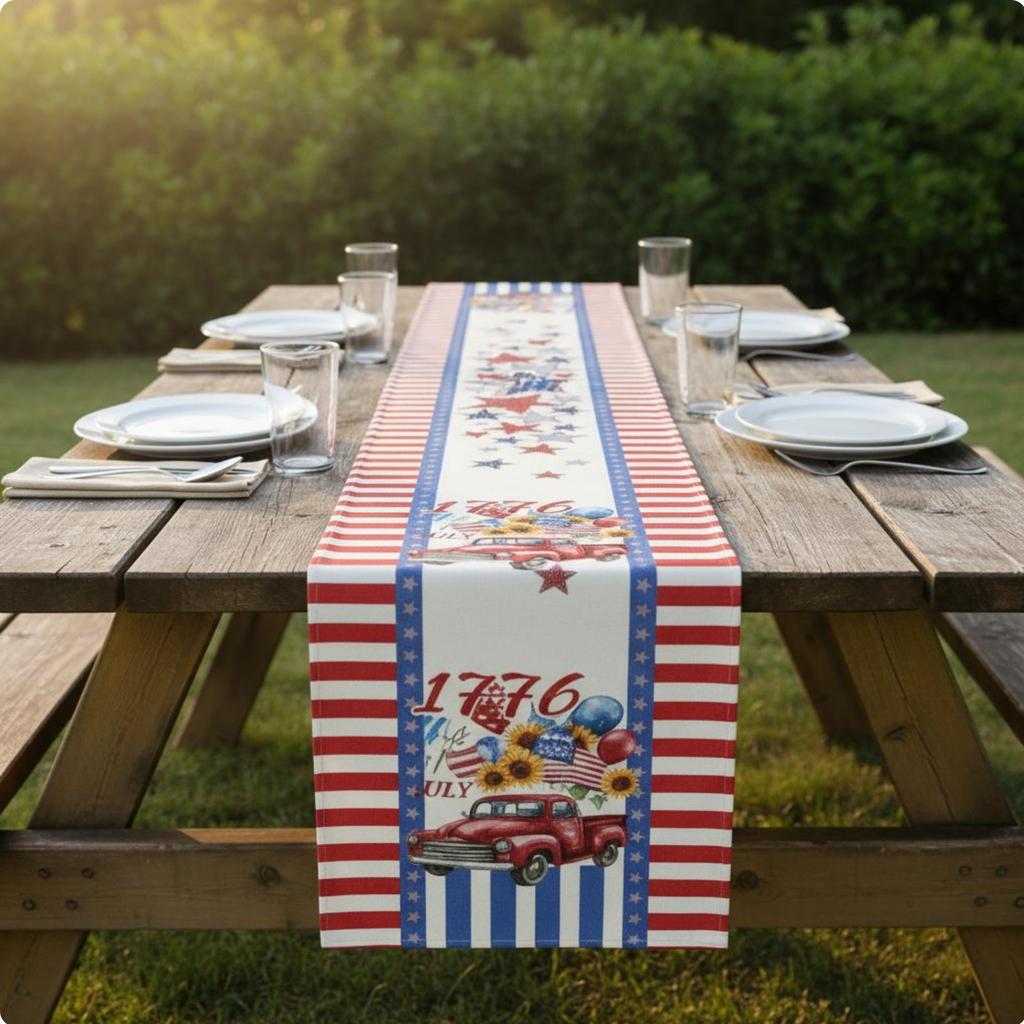 Patriotic Flag Table Runner Printed Pattern Red White and Blue Table Decor Holiday Supply Easy to Clean House Decoration