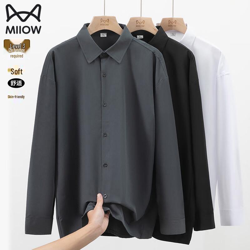MiiOW Men s Long Sleeve Business Casual Wrinkle-Free Shirt M