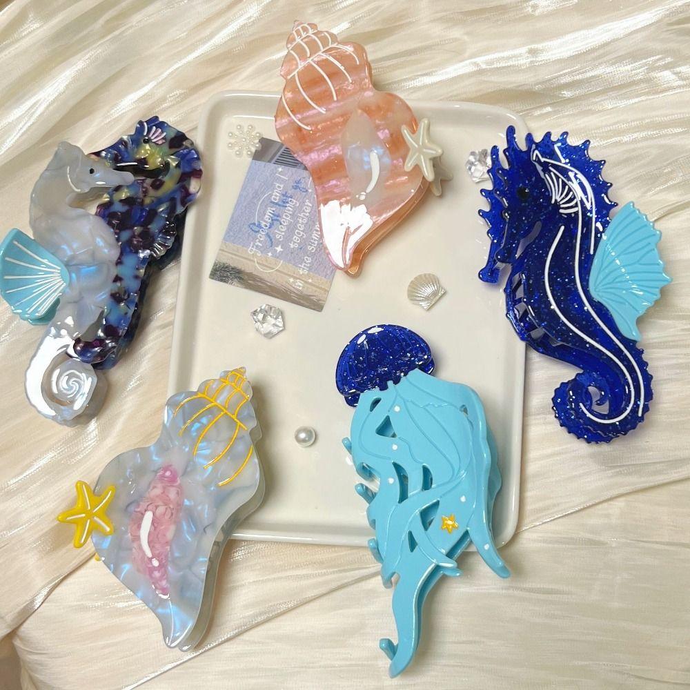 Elegant Ocean Series Hair Claw Acetic Acid Geometry Shark Clip Personalized Shell Hair Claw Women