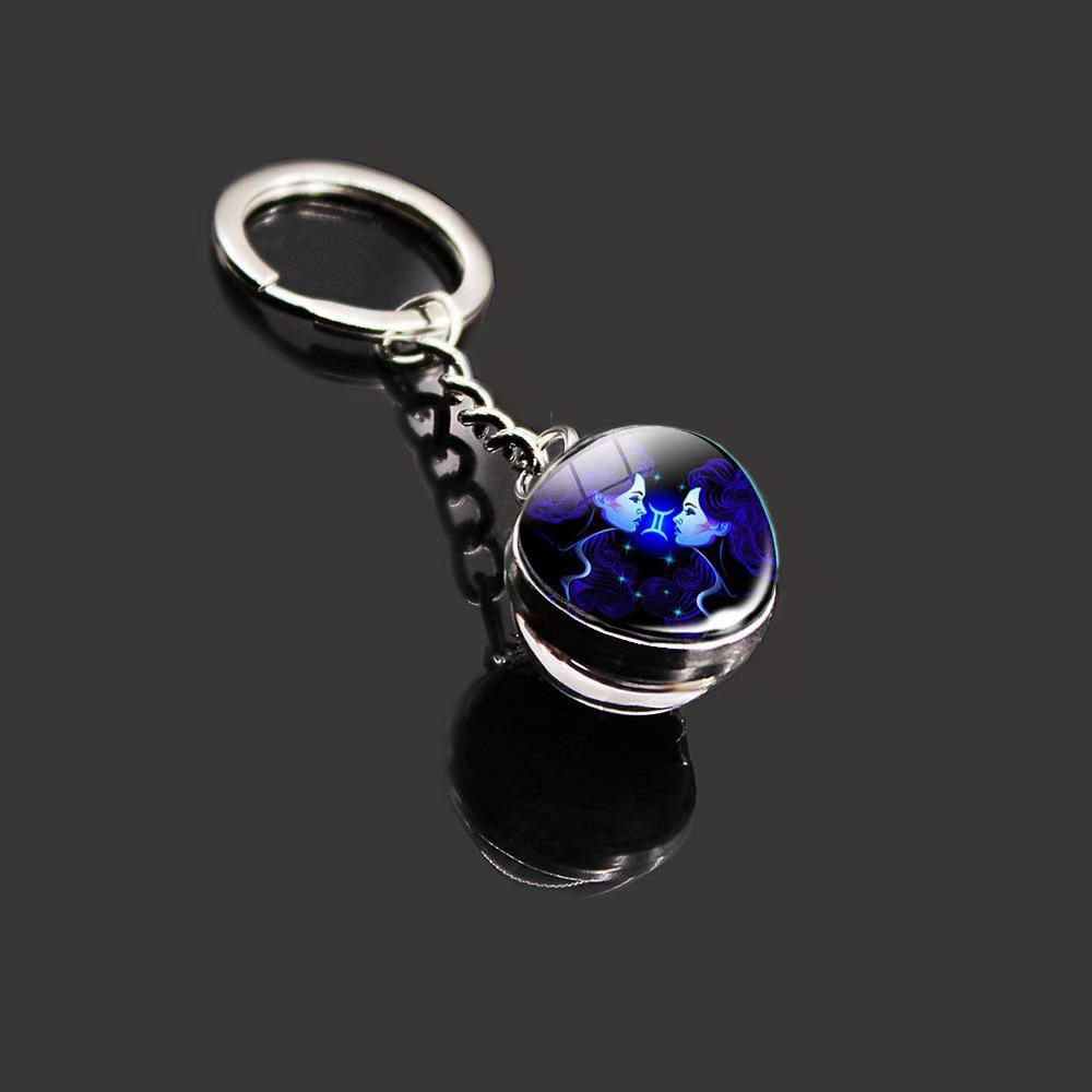Kulatý svítící krystal zvěrokruhu Keychain - Panna & Lev