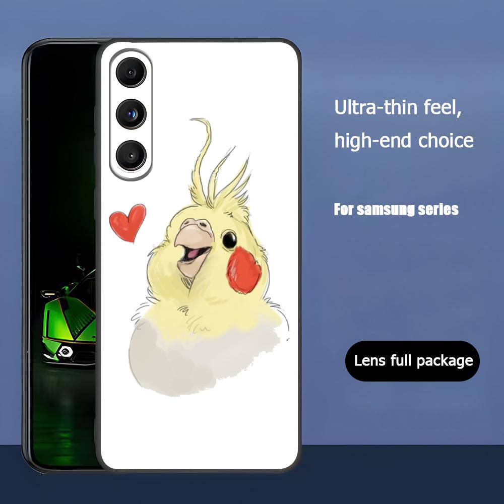 Cartoon Parrot Luxury Black Phone Case For Samsung Galaxy S23 S24 S25 Ultra S22 Plus S21