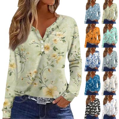 Women's T Shirt Tee Button Long Sleeve Daily Weekend Fashion Basic V- Neck Regular Top