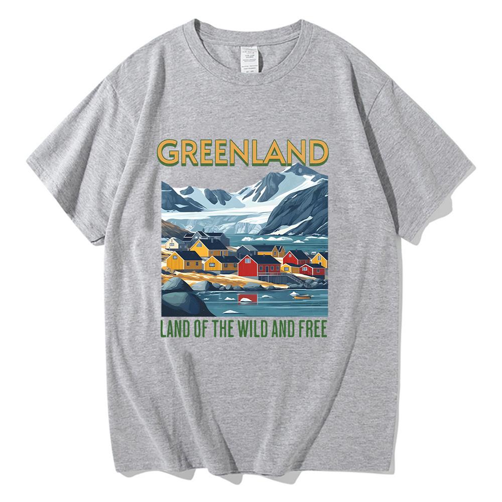 Greenland T-shirt Greenland Land of The Wild and Free Graphic Tee Cotton Unisex Crew Neck Short Sleeve Clothes