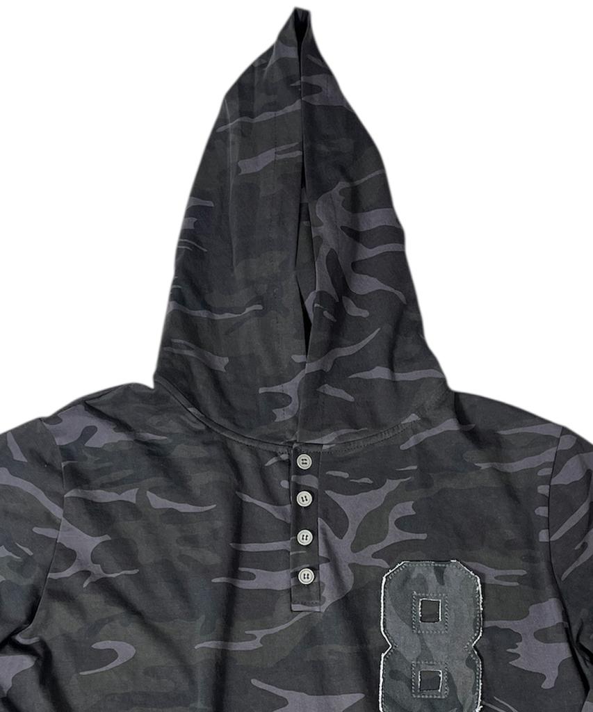 Camouflage 8 Henley Neck Hoodie ((Dark Gray))