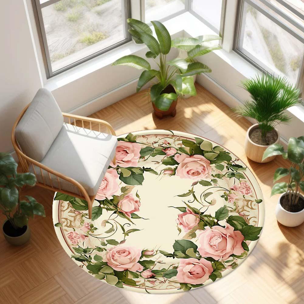1 Piece Peony Outdoor Round Carpet Floor Mat Doorway Decorative Carpet Outdoor Patio Camping Carpet Living Room Bathroom Bedroom Decorative Floor Mat