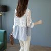 Women's Spring/Fall Long-Sleeve Lace-Panel Striped Shirt Elegant, Youthful, Loose-Fit Top