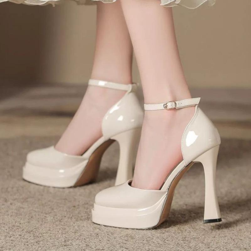 

Мода Высокие Каблуки Женские Сандалии на Платформе Модные Туфли с Пряжкой 2025 Элегантные Массивные Шлепанцы Летние Туфли-Лодочки Кожаные Платье Сандалии Женские 40