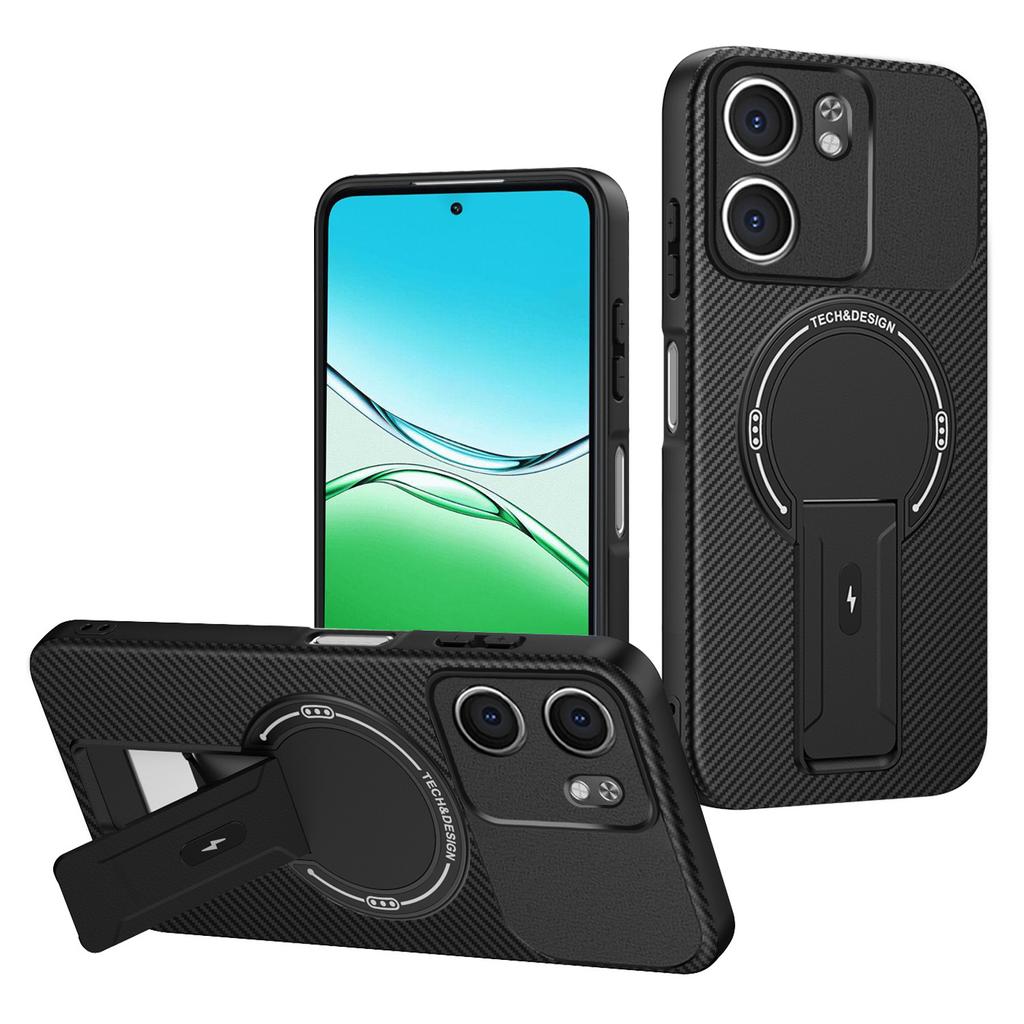 For Oppo A5x 4G/5G Case Arbon Fiber Texture PC+TPU Phone Cover with Kickstand