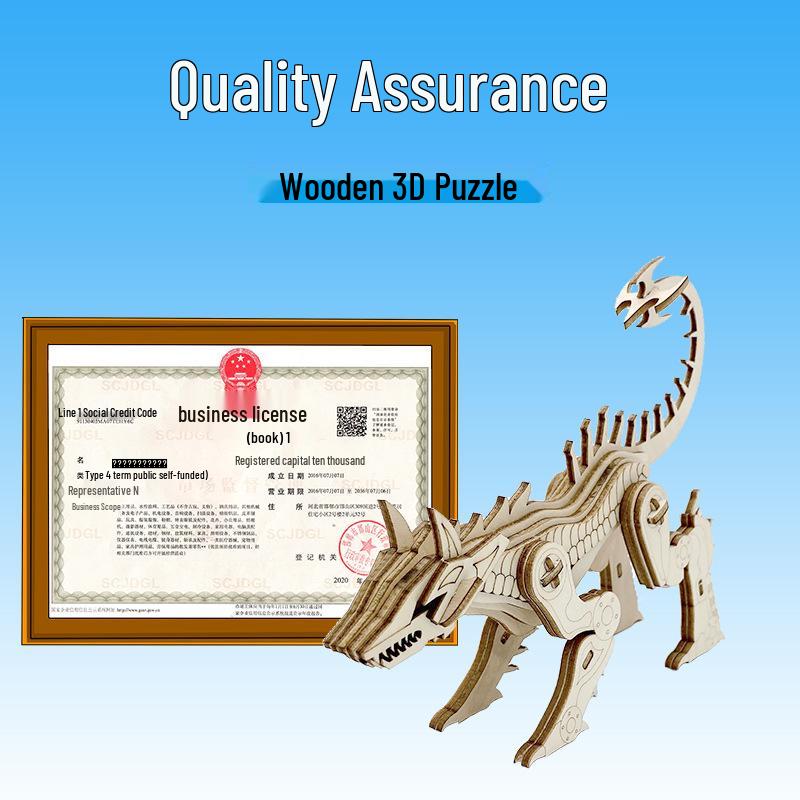 Kids' Handmade Wooden Wolf 3D Puzzle Toy Set