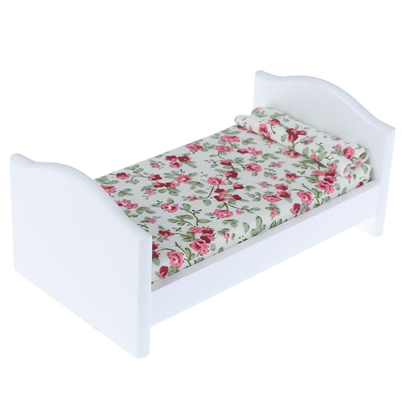 1/12 Casa delle Bambole Miniatura Letto in Legno con Cuscino Mobili Camera da Letto Casa delle Bambole