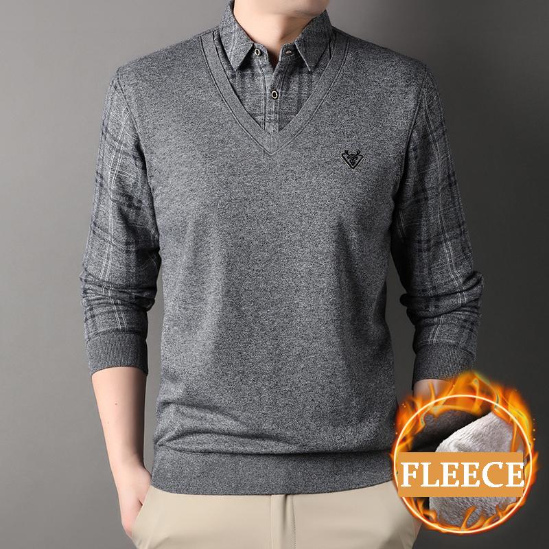 Quality Winter Men Fleece Sweater Shirt Collar Thickened Pullover Autumn Winter Clothes Jumpers Fashion Knitwear