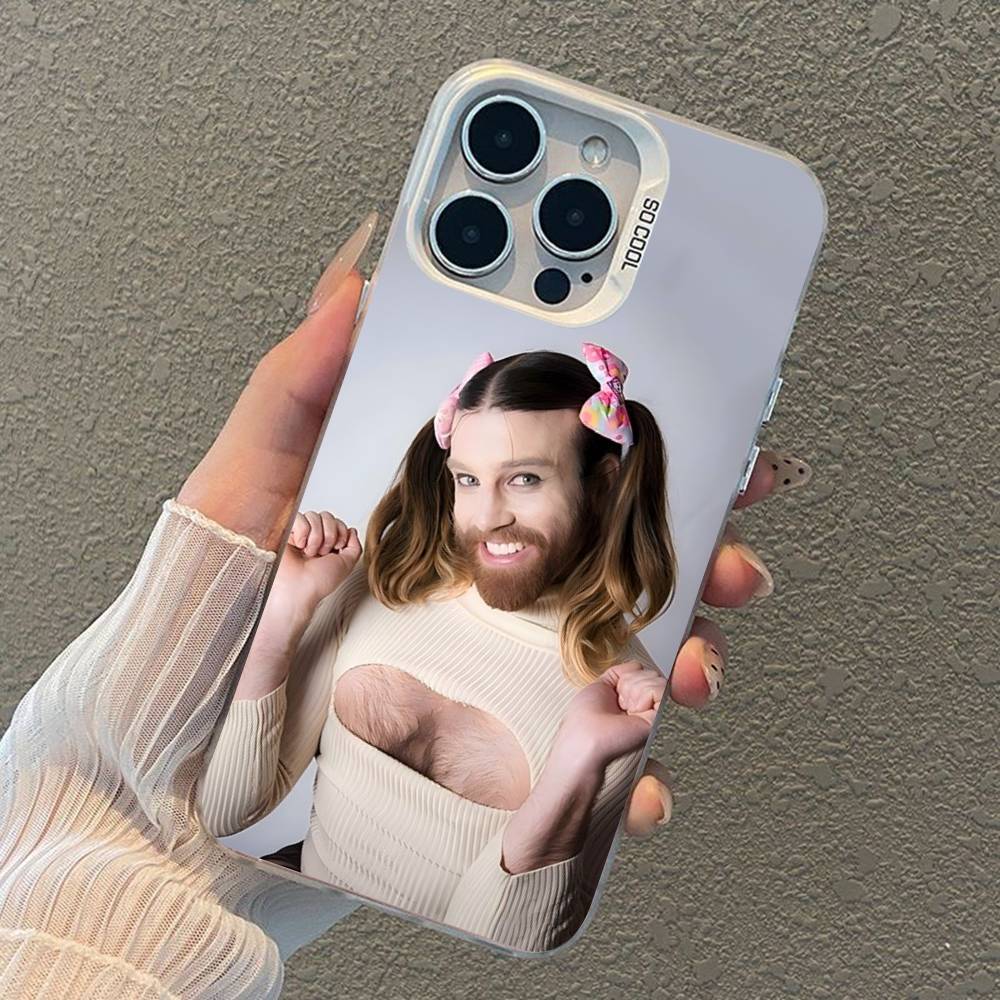 Spoof Bearded Man Loli Outfit Phone Case For iPhone 17 16 15 14 13 12 11 XS XR X Pro Max Plus Colored Silver Plated Cover