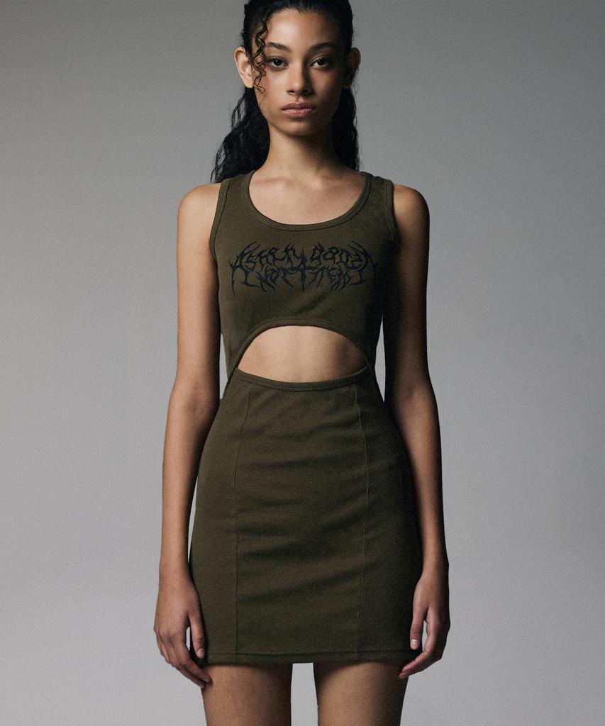 Notponerd W Ashen Dawn Thorn Logo Mini Dress - Khaki