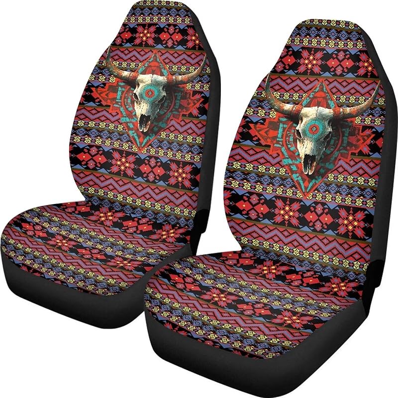 Dreaweet Navajo Print Car Seat Covers for Men Women Southwest Pattern Front Seat Protector Cover Full Set of 2pc Universal Size for Car, Truck or