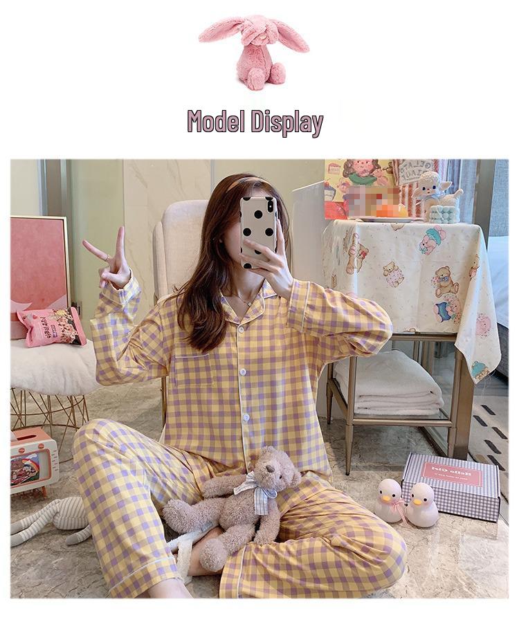 Korean Style Women's Long Sleeve Cardigan and Pajama Set for Spring, Autumn, and Winter Home Wear