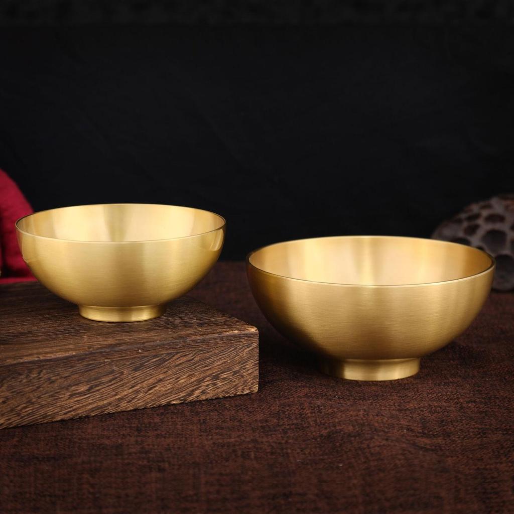 Golden Copper Tableware Set: Bowl, Chopsticks, and Spoon - Elegant Home Display