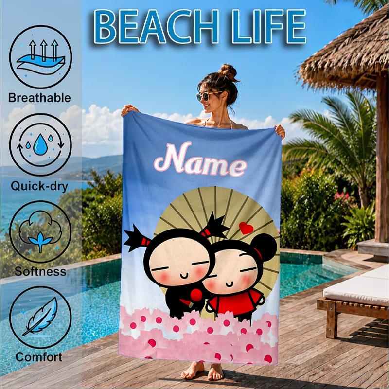 Custom Name Love Heart Beach Towel Microfiber Beach Towel, Lightweight and Quick-Dry, for Summer Travel, Swimming Pool Gift