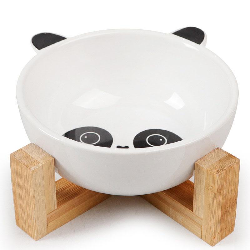 Ceramic Dog Bowl Raised Round Dog Cat Bowl No Spill Pet Dish for Food Water Feeding Cute Cartoon Printed Pet Dog Elevated Dish