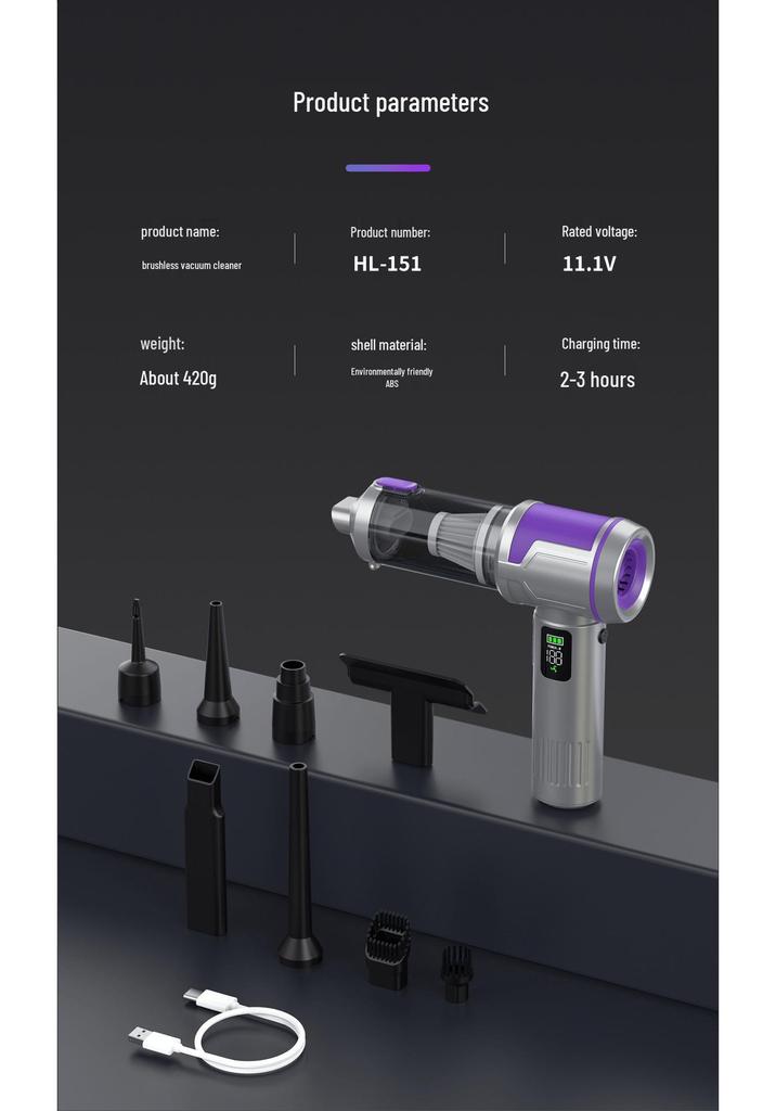 New Portable Handheld Wireless Vacuum Cleaner for Car and Home - Wash and Blow, Dual-Use, Strong Suction, Rechargeable.