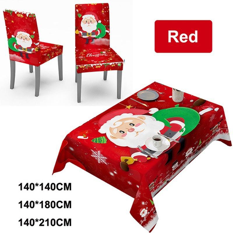 Christmas Tablecloth Chair Cover Kitchen Dining Table Decorations Santa Claus Print Family Rectangular Party Table Chair Covers Christmas Ornaments
