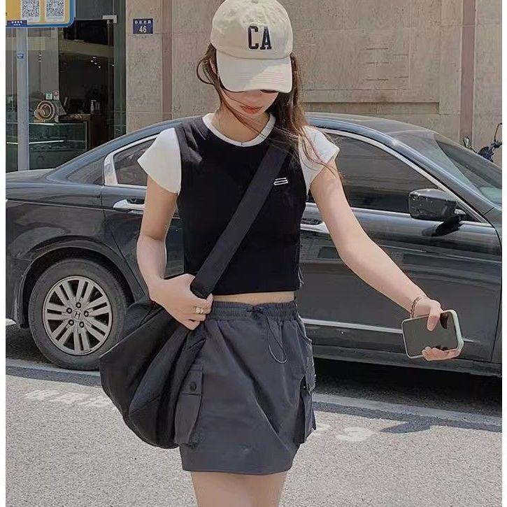 Gray High-Waisted A-Line Wide-Leg Summer Skirt for Women - Petite, Slimming, and Quick-Drying