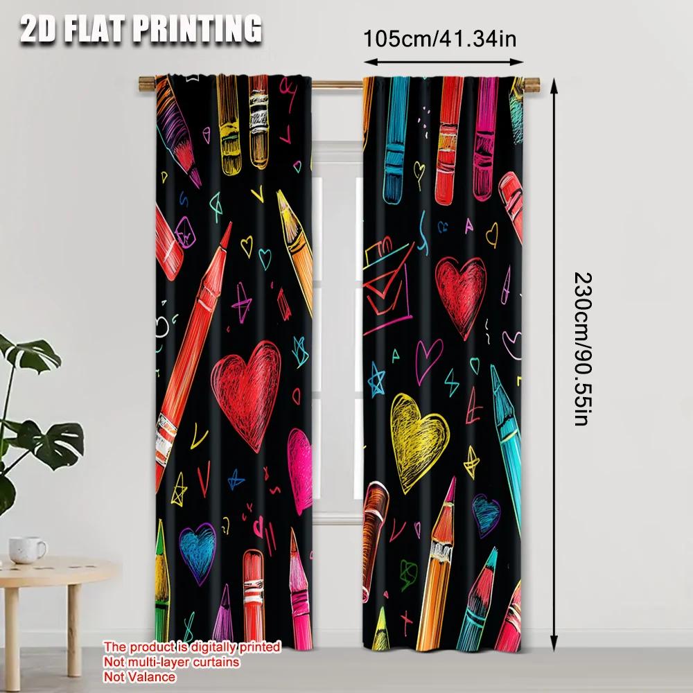 Curtain Fabric Plane Printing Colorful Crayon Without Rod Room Decor Perfect Bedroom Various Curtains Set Of 2 Made Polyester Machine Washable