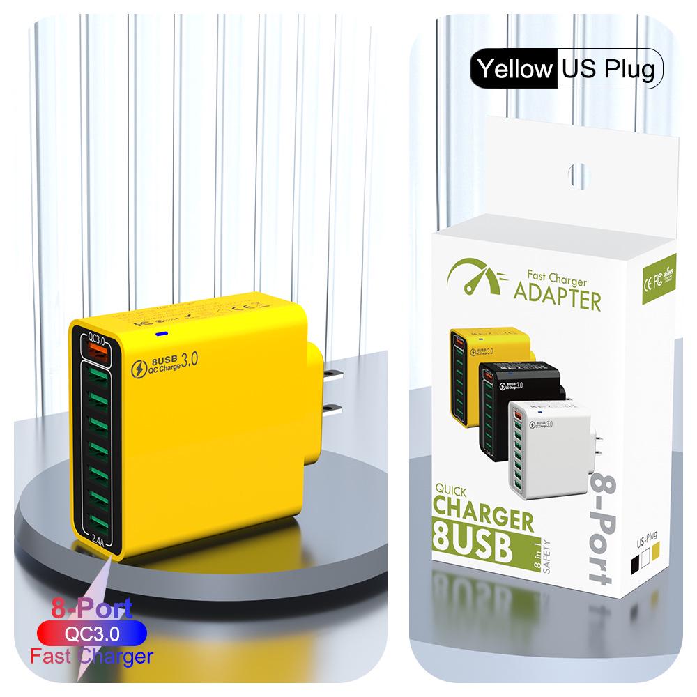 QC3.0 8-Port 30W Multi-USB Fast Charger for Mobile Phones - US/EU/KR Specs, High Power, Colorful Design