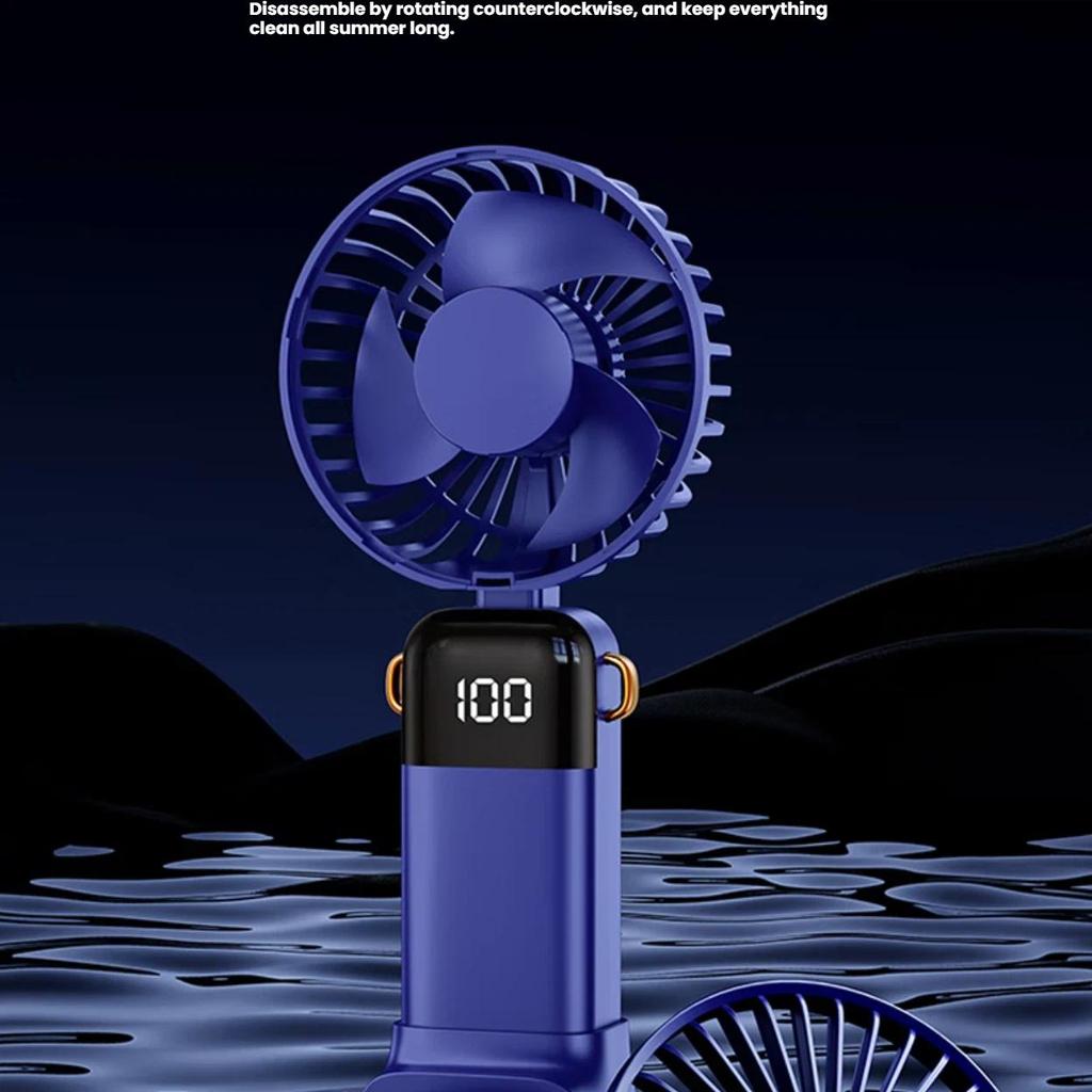Handheld Mini Fan Portable USB Fan Foldable Desktop Neck-Hanging Outdoor Large Capacity Small Fan with Smart Digital Display Deep Sea Blue