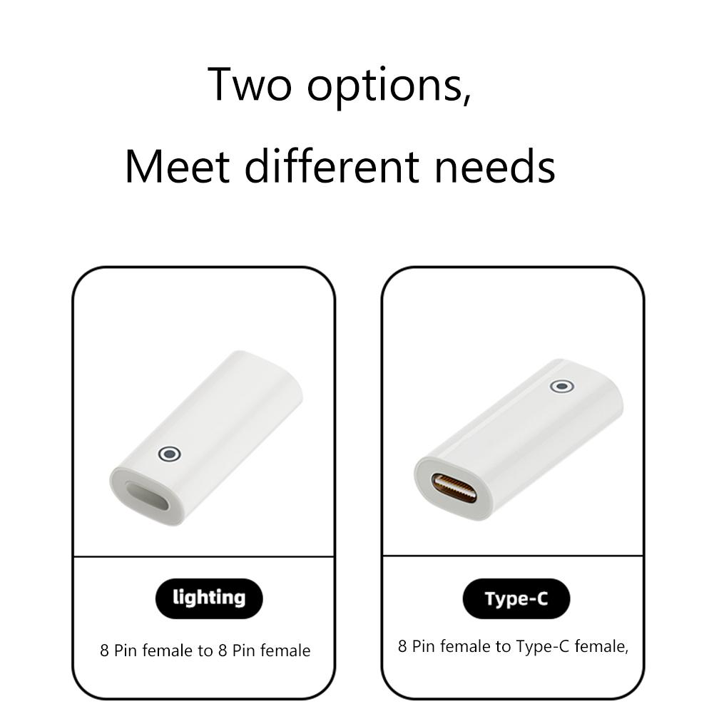 Female To Female Charging Adapter Replacement Parts Mini Data Cable Charging Adapter 8 Pin To Type-C/8 Pin for Apple Pencil 1/2