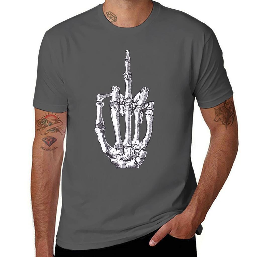 Skeletal Middle Finger Tshirt Streetwear Print Tee Shirt