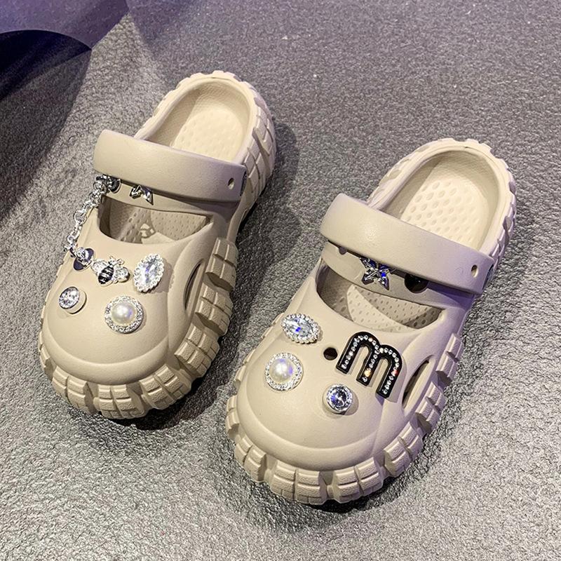 

Женские туфли с отверстиями, новинка лета, толстая подошва, увеличивающие рост, нескользящие сандалии, пляжная сумка, сандалии на голову 40/41 хаки