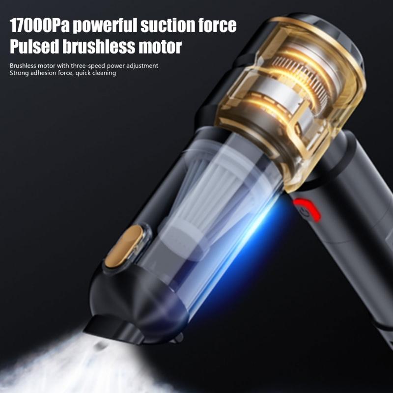 Detachable Car Vacuum Featuring LED Light Multifunction Design Including Suction Blower Inflator Sealer Function