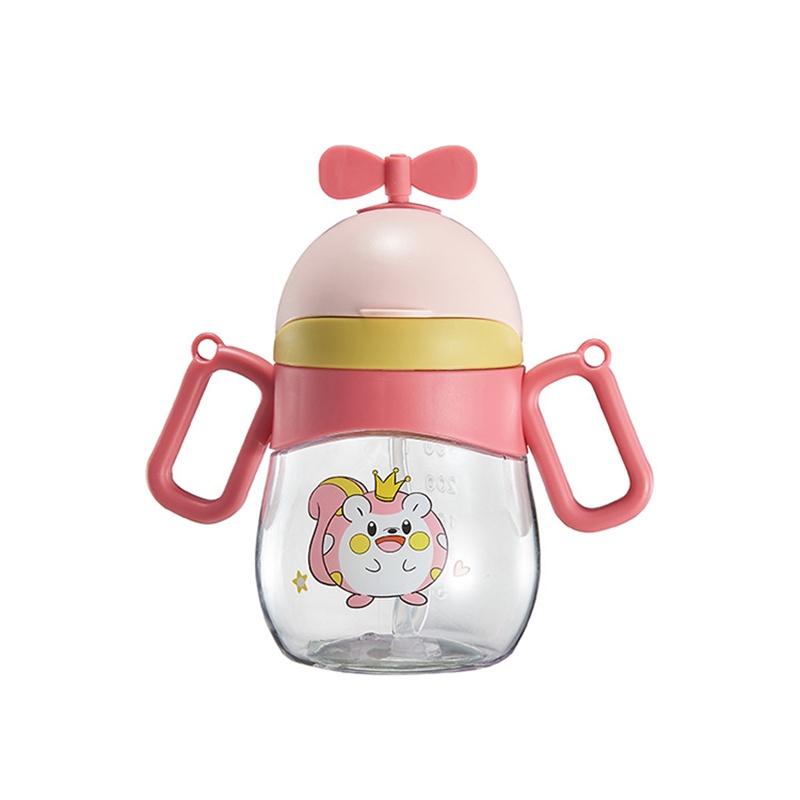 New Cartoon Handle Children's Plastic Straw Cup 360ml Ideal For Kindergarten With Shoulder Strap Pink/blue