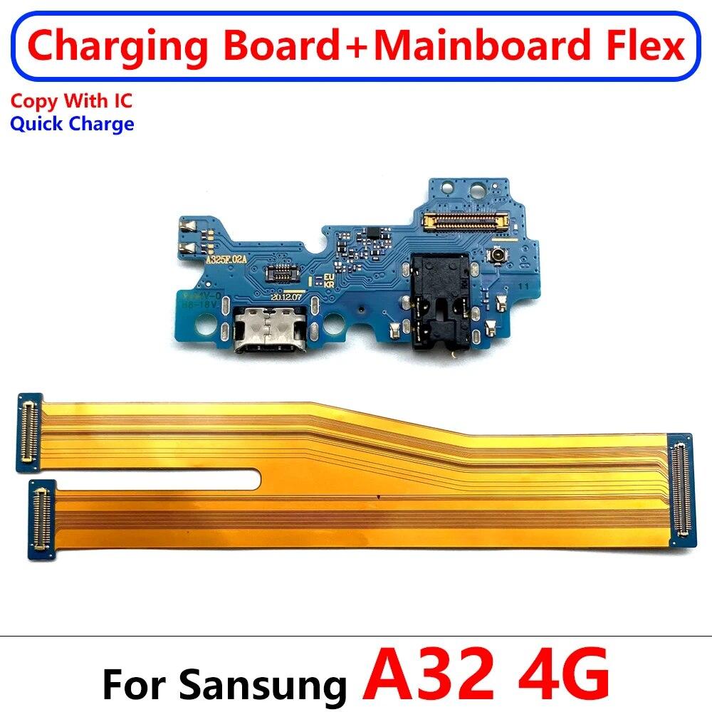 USB Oprava nabíjecího portu Konektor deska + hlavní základní deska Flex kabel pro Samsung A22 A32 4G A33 5G M22 M31S M32 M325F M51 M52