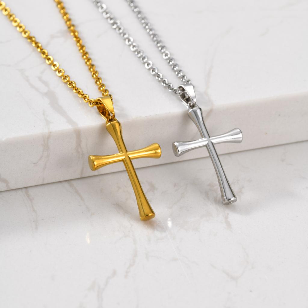 Vnox Stainless Steel Cross Pendant Necklace for Men Women, Silver Color Cross Necklaces, O-Chain Basic Religious Unisex Jewelry