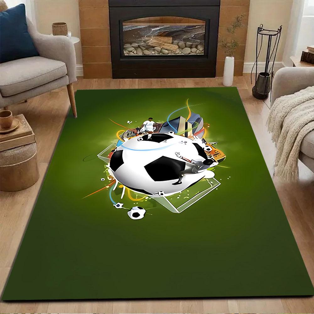 Dynamic Soccer Scene Rug Design Patterned Carpet, Non Slip Mat Suitable for Living Room and Bedroom Sofas