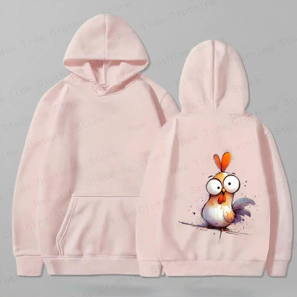 Men's Cotton Hoodie For Autumn Winter With Cute Cartoon Chicken Graphic, Perfect For Trendy Cold - Weather Style
