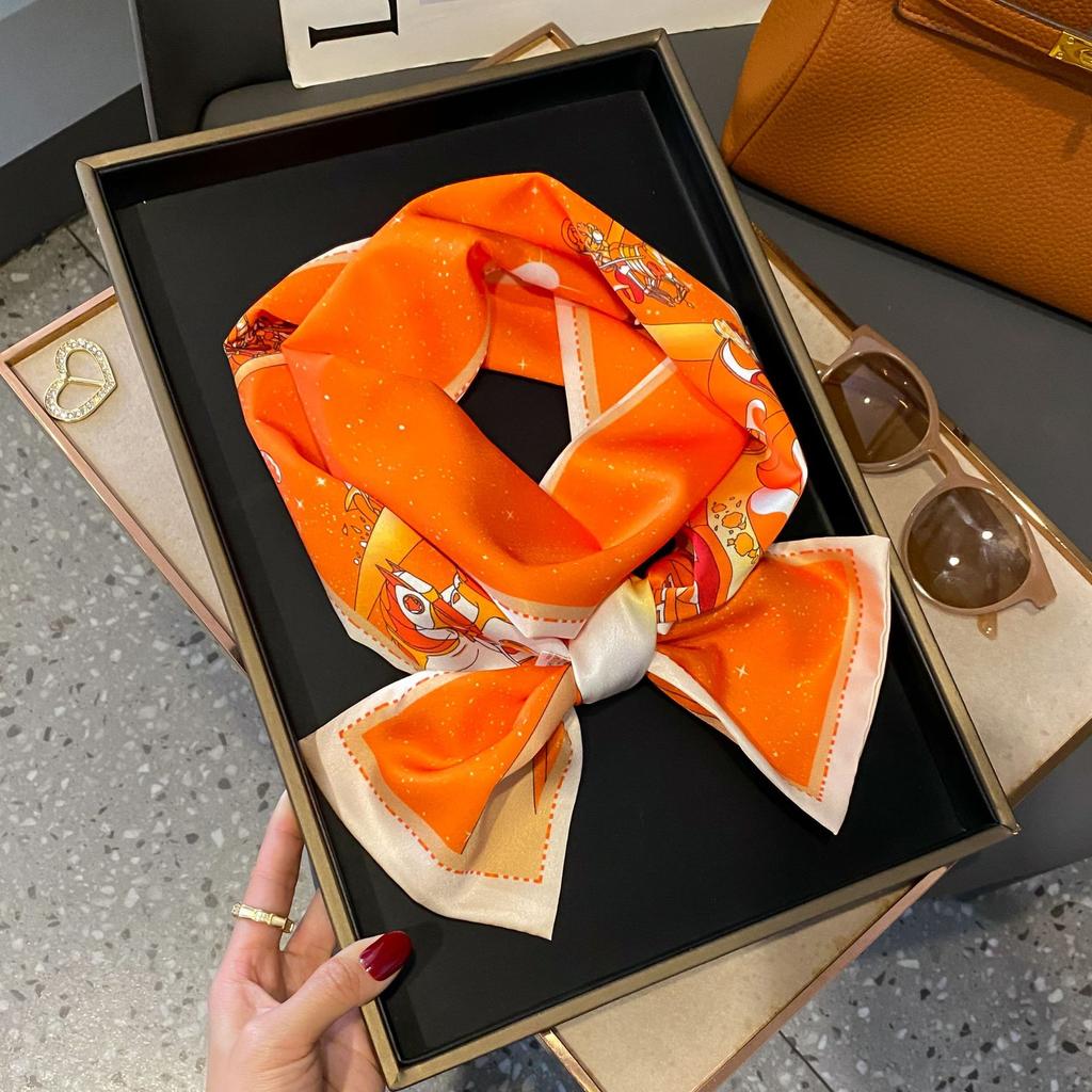 Luxury Women Elegant Boho-Chic Print Scarf Headband Neckerchief Foulard Female Hair Scarfs Neck Tie Skinny Scarves Soft Satin