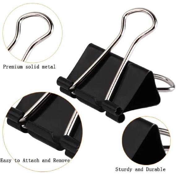 Binder Clips 100 Pack 0.75inch, 19mm Mini Black Office Paper Clip, Foldback Clips Clamp Binder Clips for Office Home Supplies