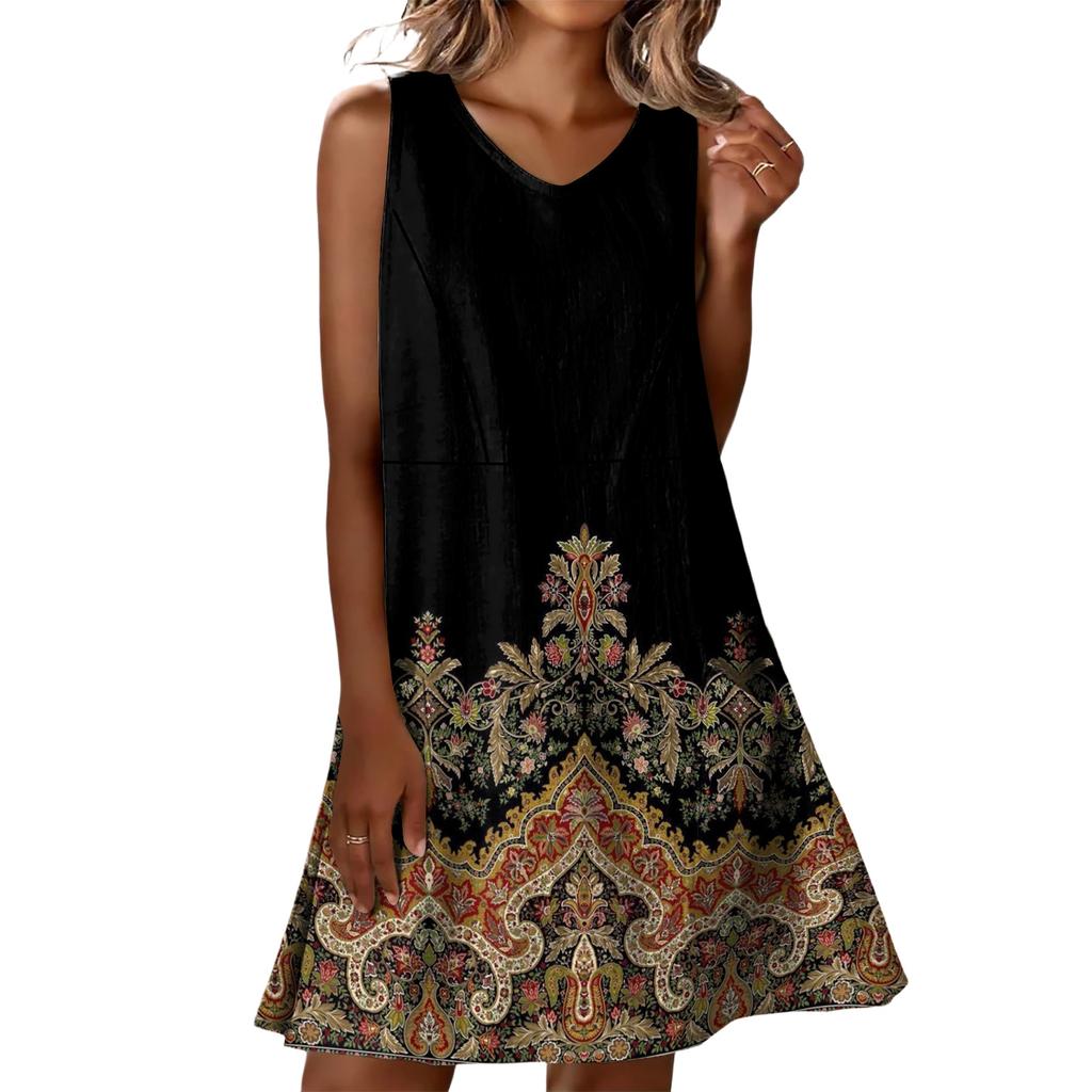 Summer Dresses For Women Loose Beach Vacation Casual Sleeveless V-neck  Sundresses With Pockets Tank Dress