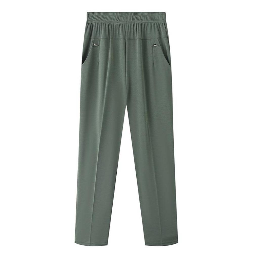 Pantalones de verano de seda helada para mujeres de mediana edad: pantalones holgados de pierna recta de nueve puntos para madres mayores y abuelas