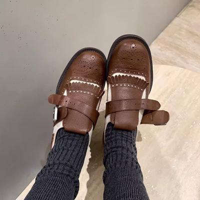 Schafsleder Retro Dicksohlige Quasten Geschnitzte Brogues Lazy Kleine Lederschuhe Damen Britisch