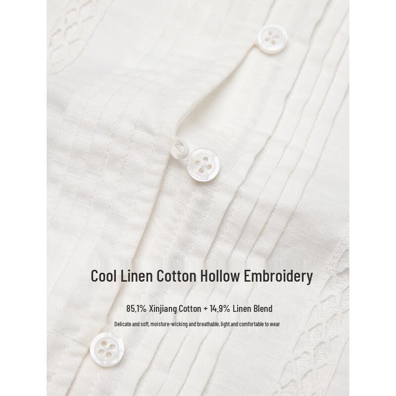 INMAN Women's Linen-Cotton Lace Splice Shirt