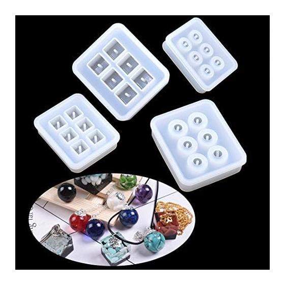 Silicone Mold Sphere Round Earring Ball Perforated 3D Square Ball Set of 4 Hole Epoxy Resin UV Resin Mold DIY Mold Handmade Bead Mold Cutting Mold