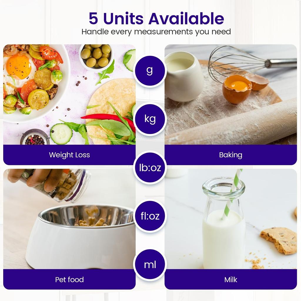 USB C Rechargeable & 15 Kg Digital Kitchen Scale,Electronic Kitchen Scale,High Precision Food Scale,Professional with Tare Function,Batteries