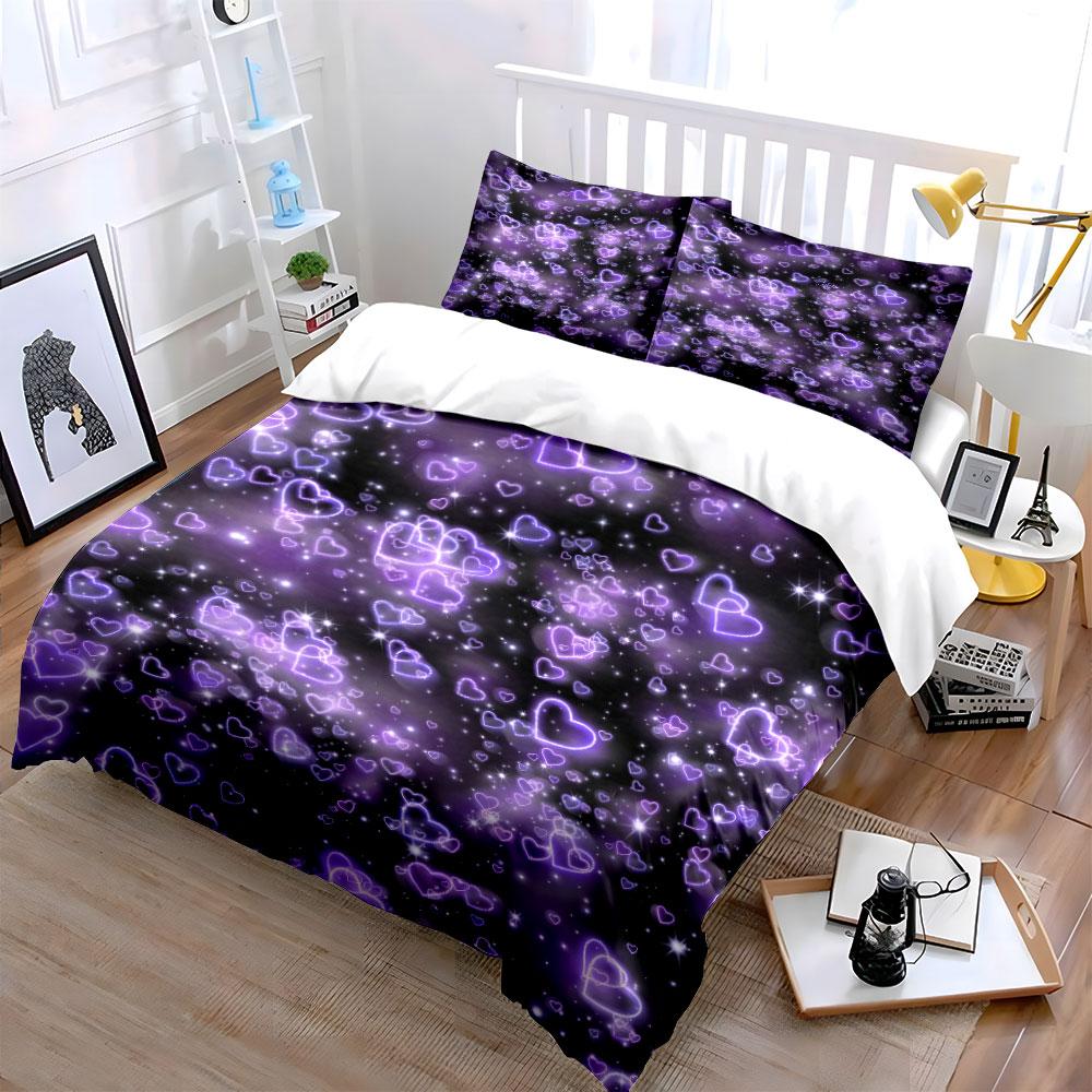 Heart Pattern Decor for Parties Bedding Set with 1 Duvet Cover 2 Pillowcases Single Double King Queen, Gift