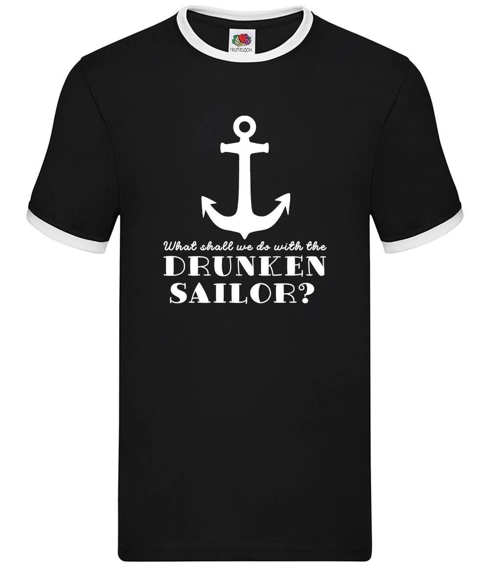 Drunken Sailor - Mens Ringer - Funny Sailors Sailing Sail Sea Shanty XS