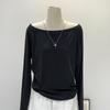 One Shoulder Pure Cotton Long Sleeved Diagonal Shoulder T-shirt for Women's Spring New Loose Off Shoulder Base Shirt